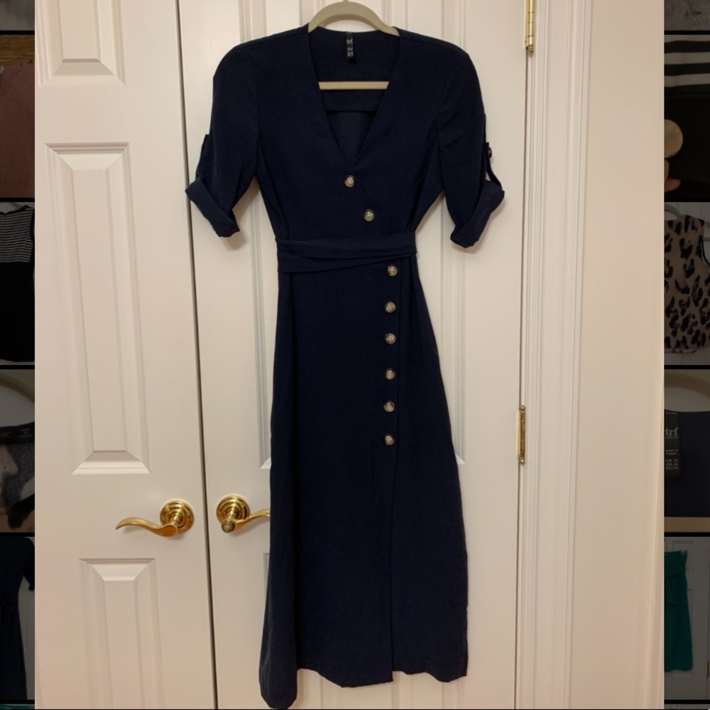 Navy blue Zara dress with buttons down the front